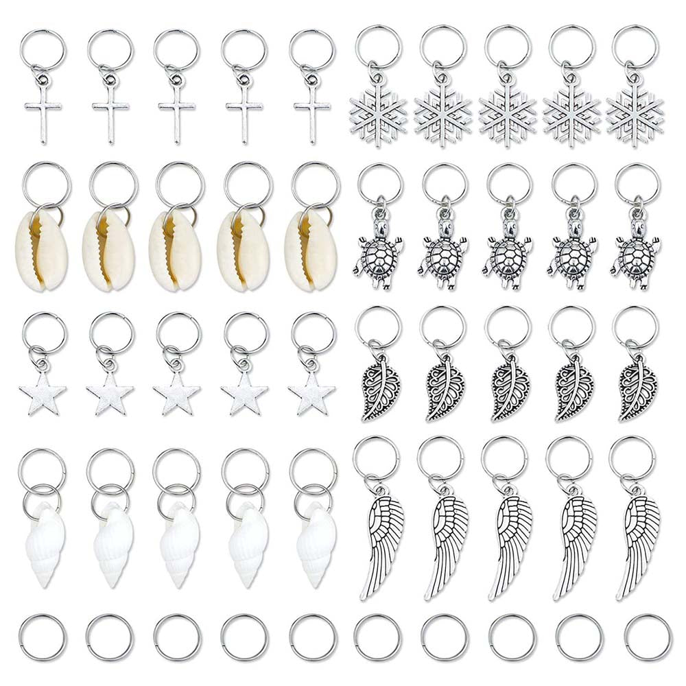 50PCS STAR & SHELL BRAID RINGS BRAID CLIPS