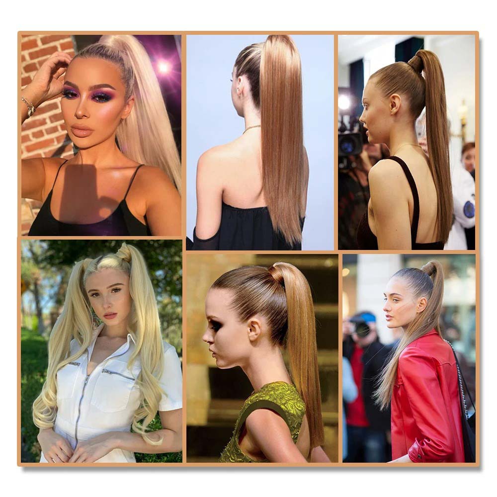 BEIGE BLONDE SYNTHETIC STRAIGHT PONYTAIL HAIR EXTENSION