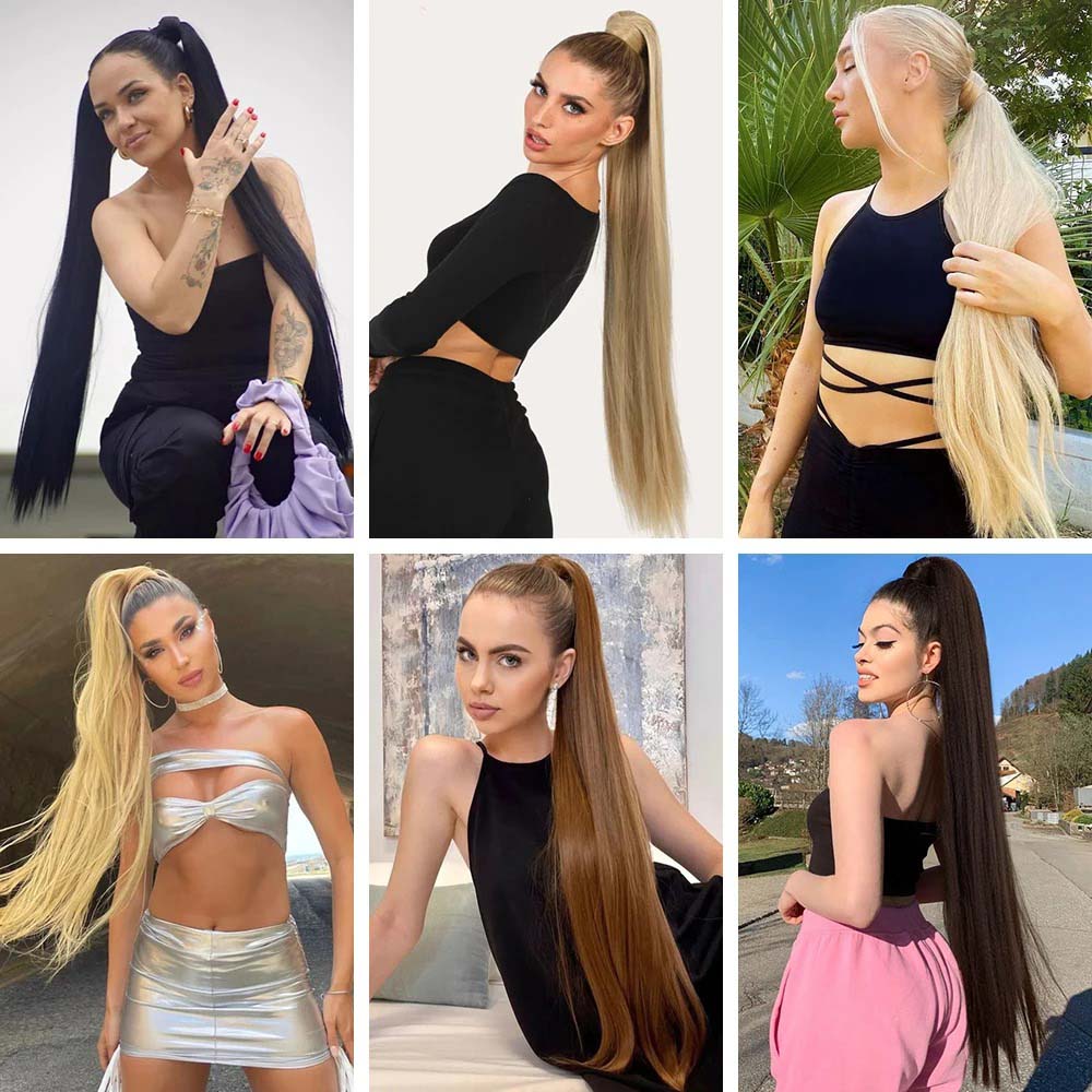 BEIGE BLONDE SYNTHETIC STRAIGHT PONYTAIL HAIR EXTENSION