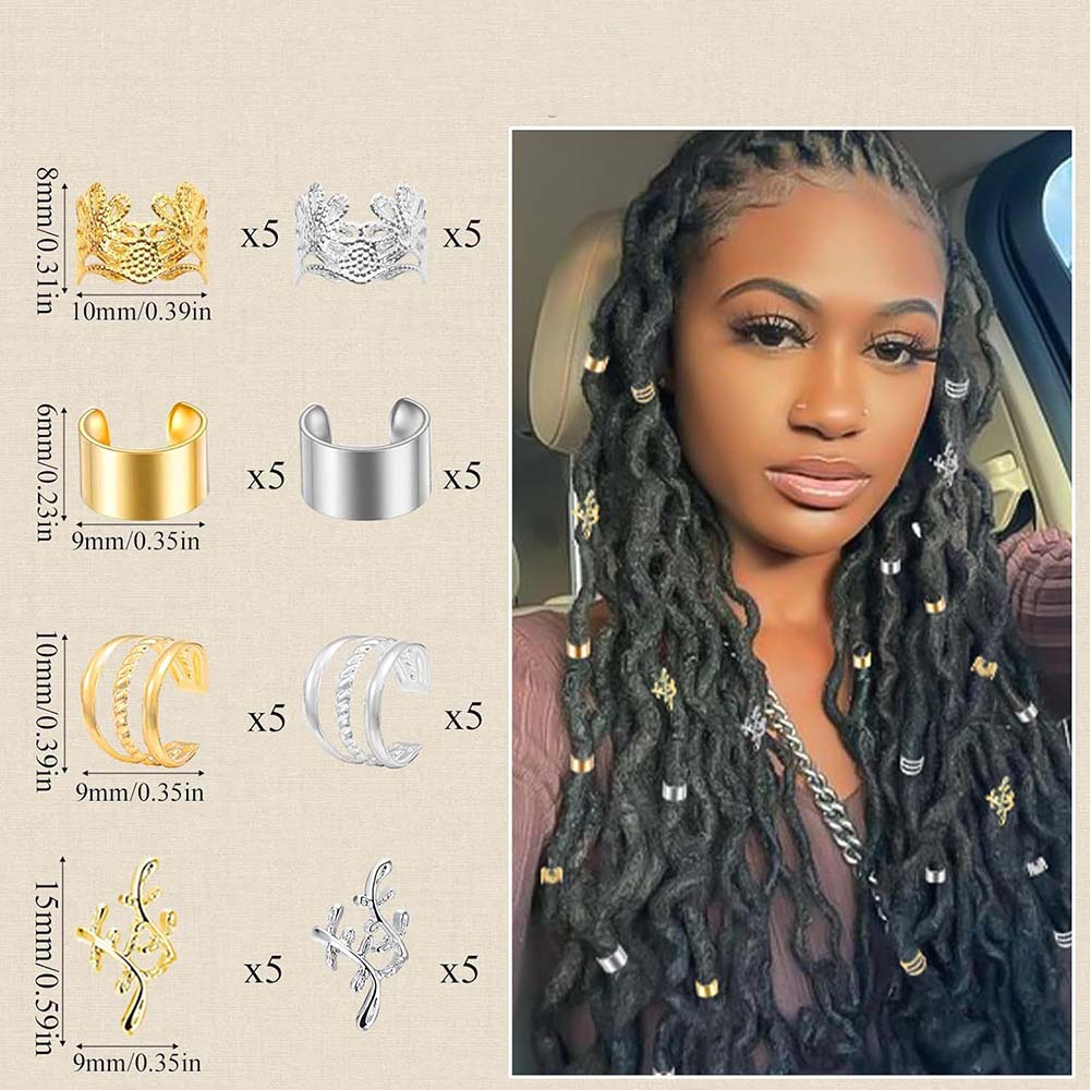 40PCS GOLD & SILVER LEAF HAIR CUFFS BRAID CUFFS