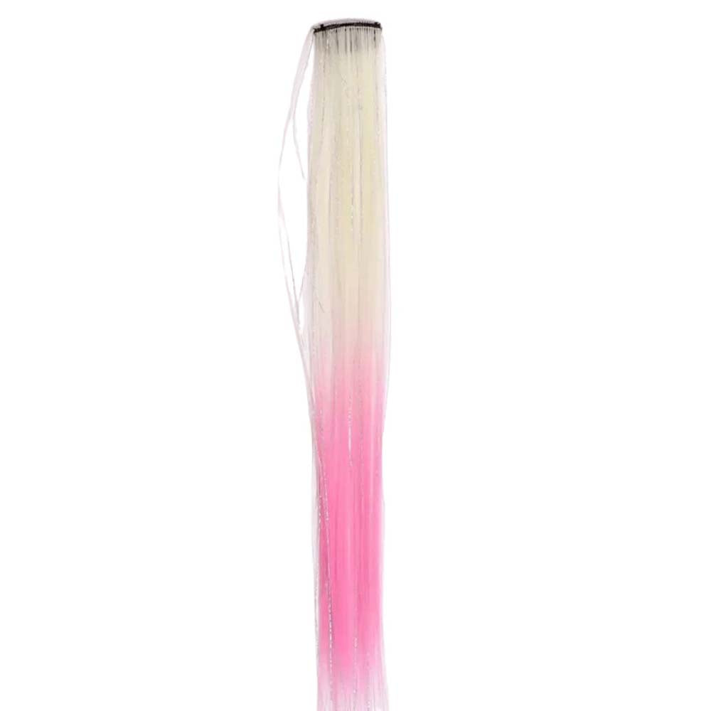 BEIGE & PINK 40CM TINSEL CLIP IN HAIR EXTENSIONS HAIR HIGHLIGHTS