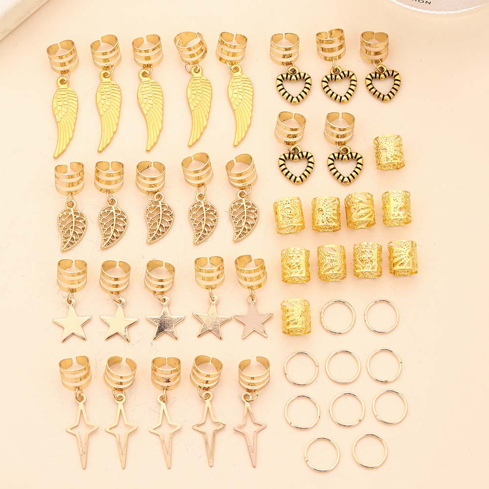 45PCS HOLLOW LEAF STAR HEART HAIR CUFFS BRAID CUFFS