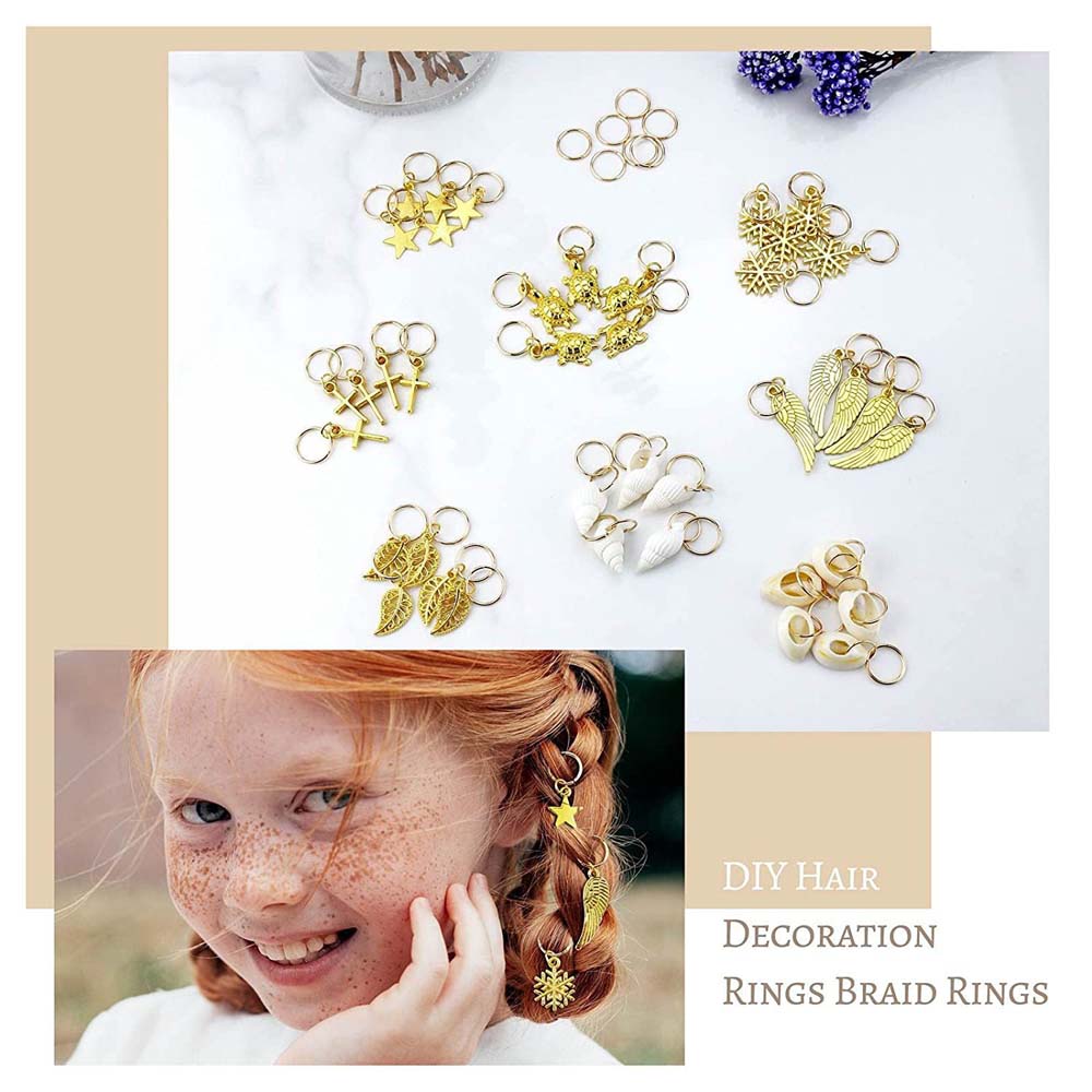 50PCS STAR & SHELL BRAID RINGS BRAID CLIPS