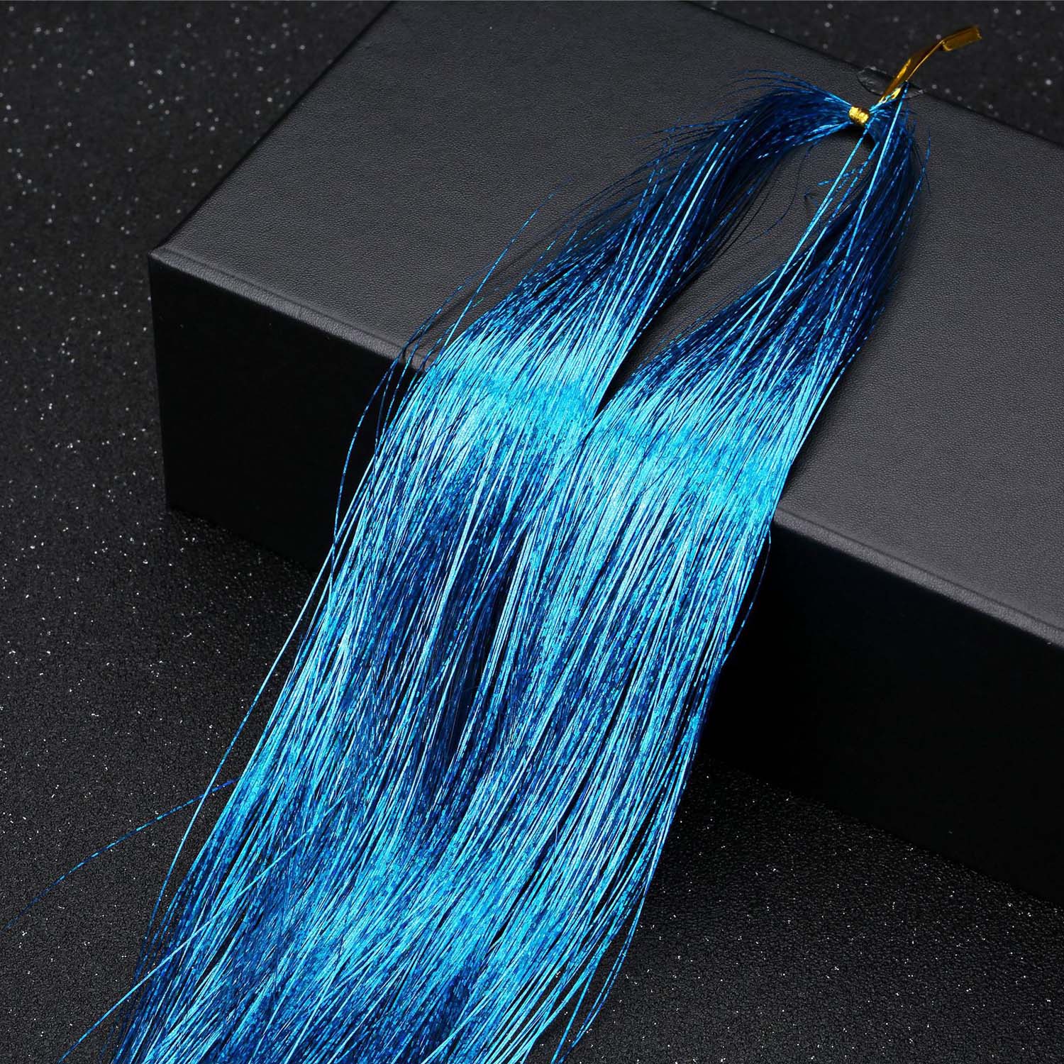 LAKE BLUE SYNTHETIC HAIR TINSEL SPARKLE HOLOGRAPHIC HAIR HIGHLIGHT