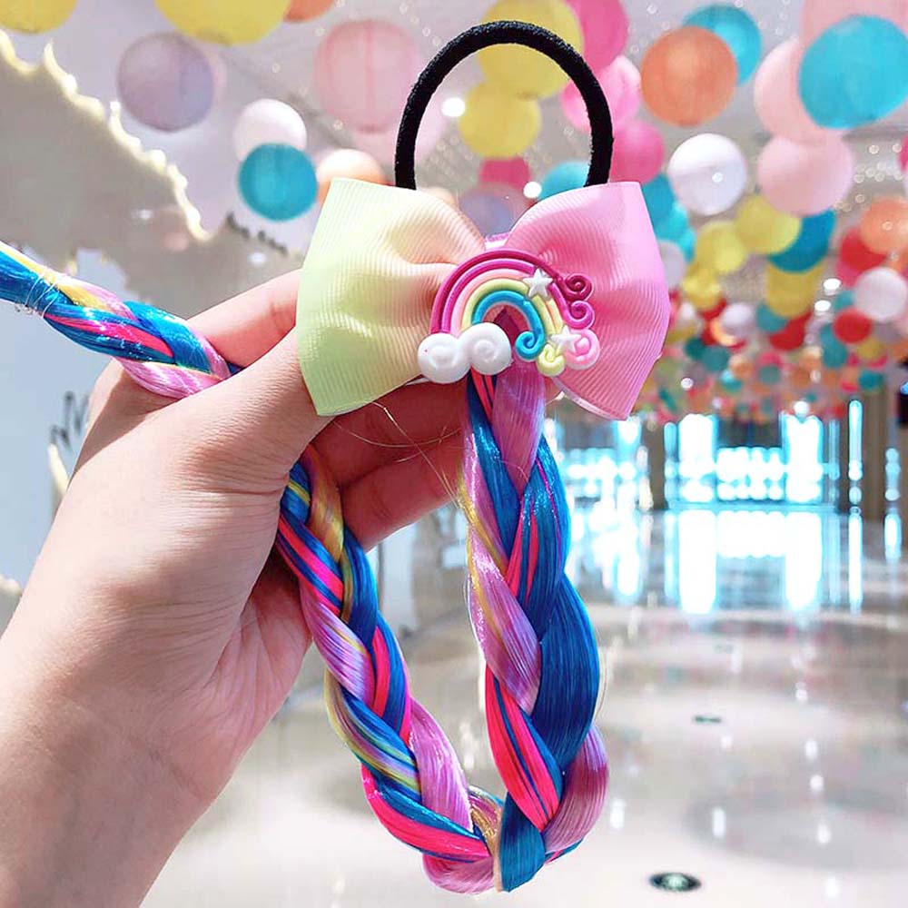 RAINBOW BUTTERFLY BRAIDED HAIR PIECE WITH ELASTIC RUBBER BAND
