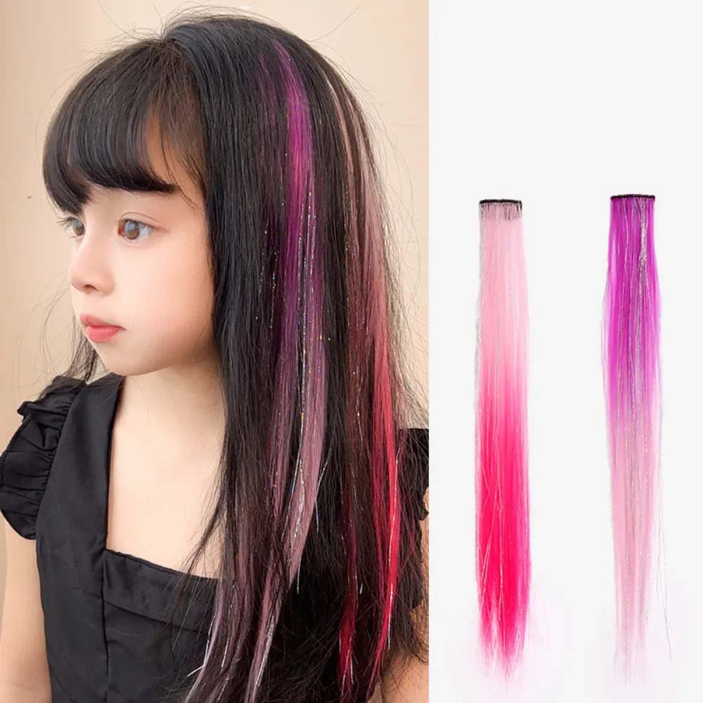 LIGHT BLUE & PURPLE 40CM TINSEL CLIP IN HAIR EXTENSIONS HAIR HIGHLIGHTS