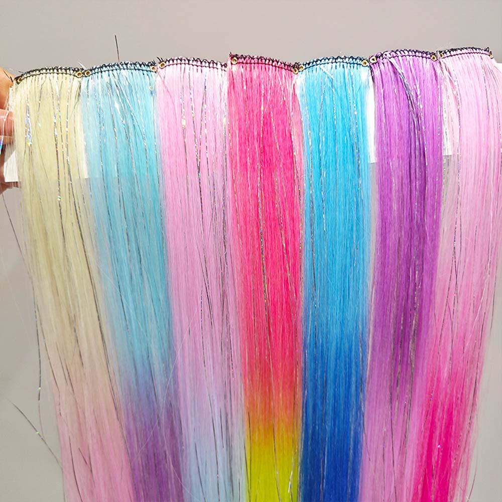 LIGHT BLUE & PURPLE 40CM TINSEL CLIP IN HAIR EXTENSIONS HAIR HIGHLIGHTS