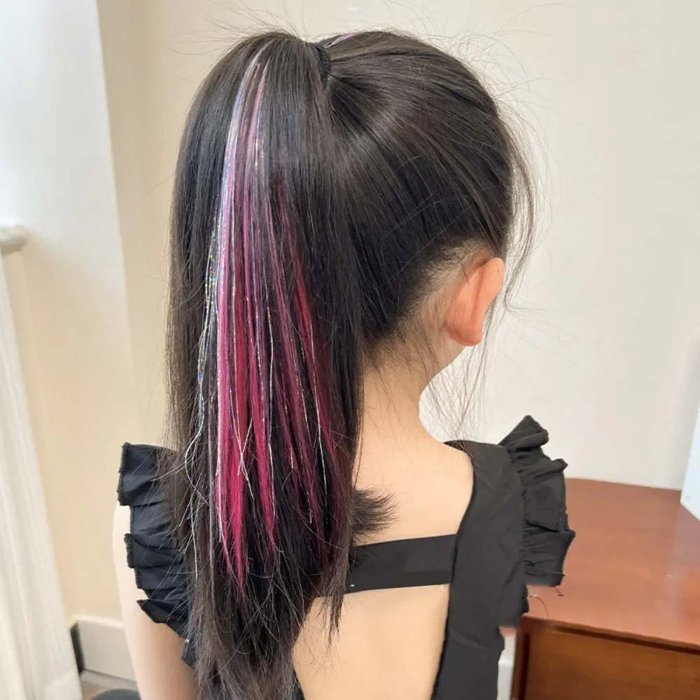 LIGHT BLUE & PURPLE 40CM TINSEL CLIP IN HAIR EXTENSIONS HAIR HIGHLIGHTS