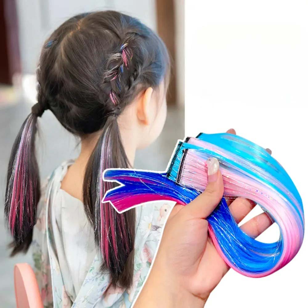 LIGHT BLUE & PURPLE 40CM TINSEL CLIP IN HAIR EXTENSIONS HAIR HIGHLIGHTS