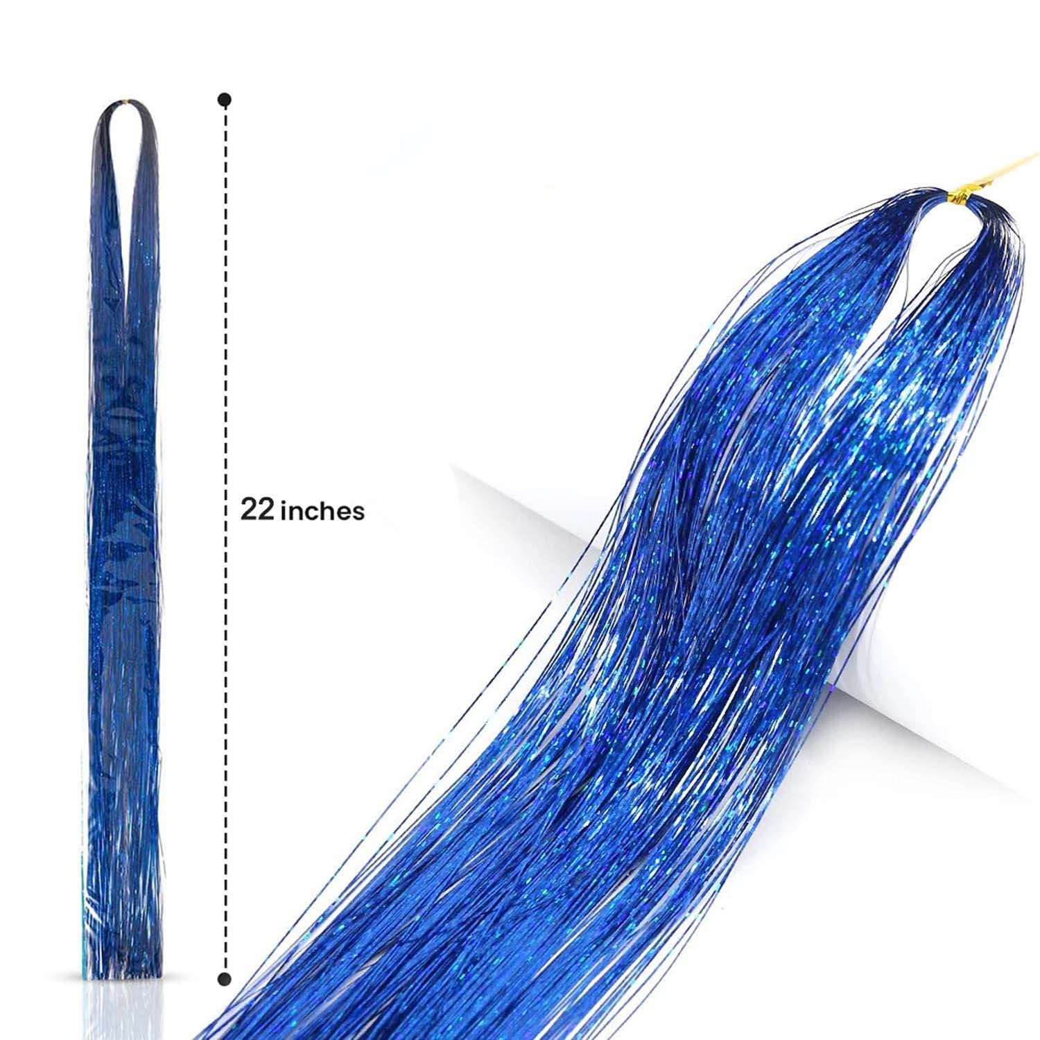 LAKE BLUE SYNTHETIC HAIR TINSEL SPARKLE HOLOGRAPHIC HAIR HIGHLIGHT