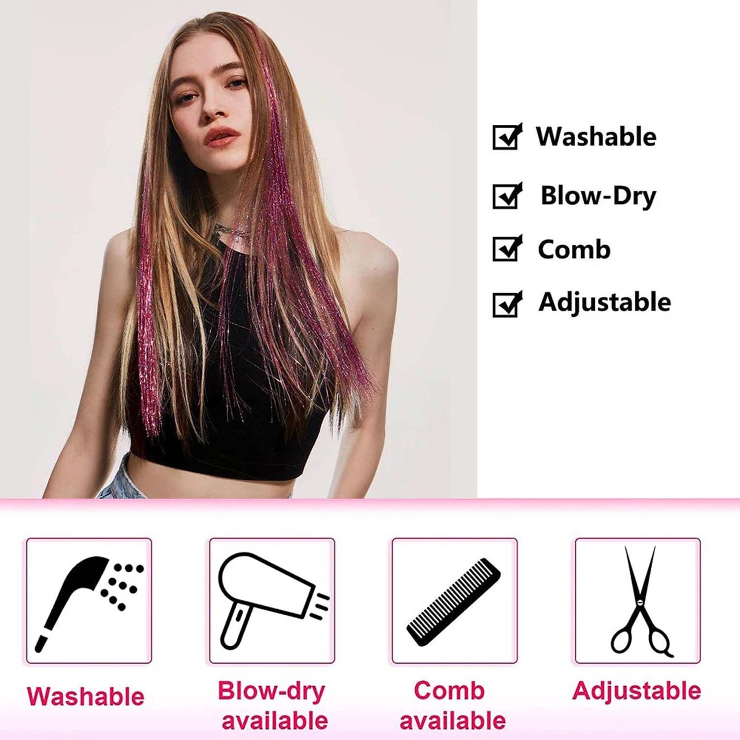 LAKE BLUE SYNTHETIC HAIR TINSEL SPARKLE HOLOGRAPHIC HAIR HIGHLIGHT