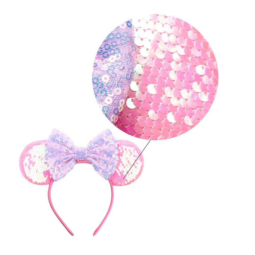 Pink Blue Sequin Ears Headband with Bow