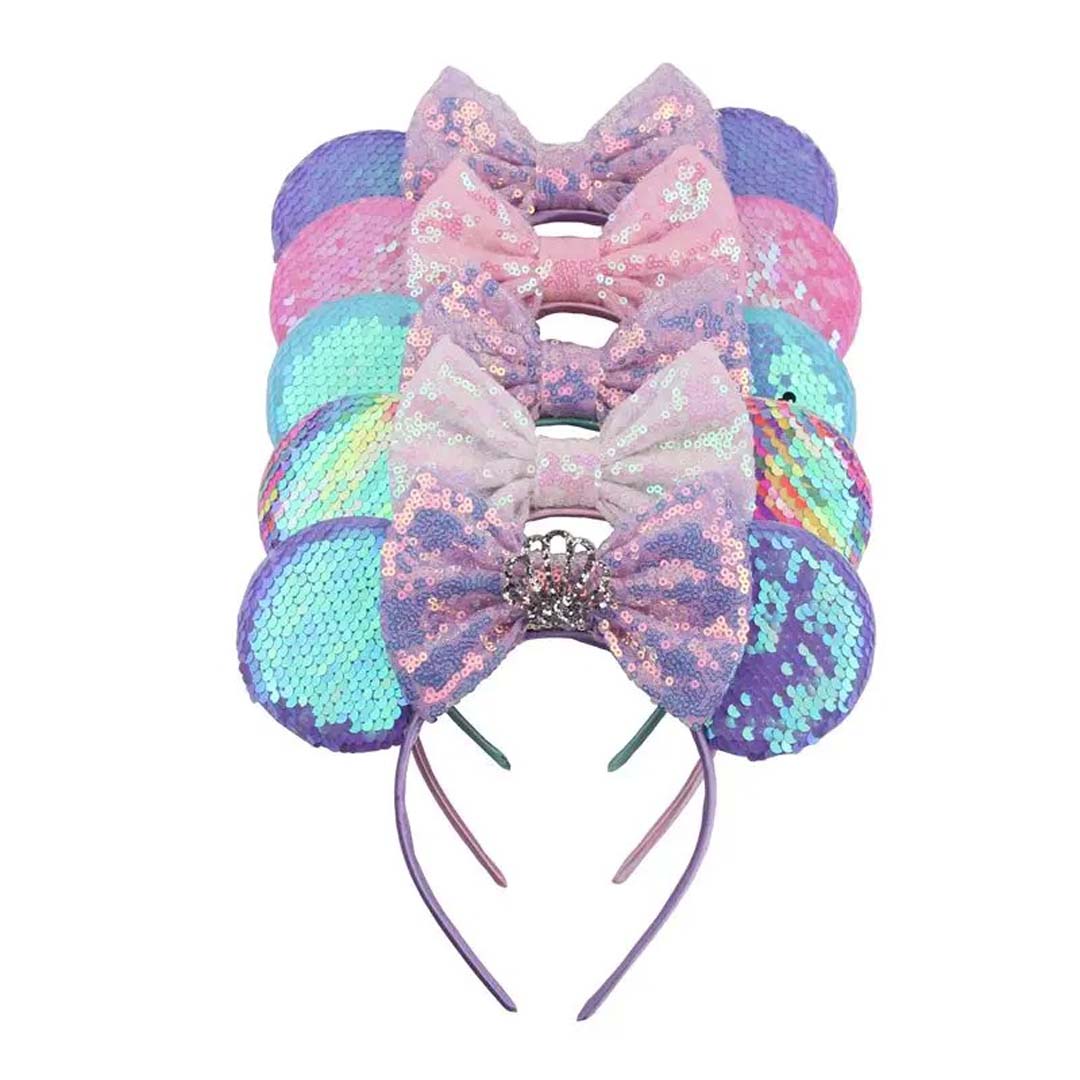 Pink Blue Sequin Ears Headband with Bow