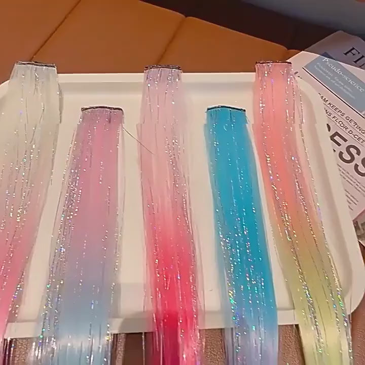 LIGHT BLUE & PURPLE 40CM TINSEL CLIP IN HAIR EXTENSIONS HAIR HIGHLIGHTS