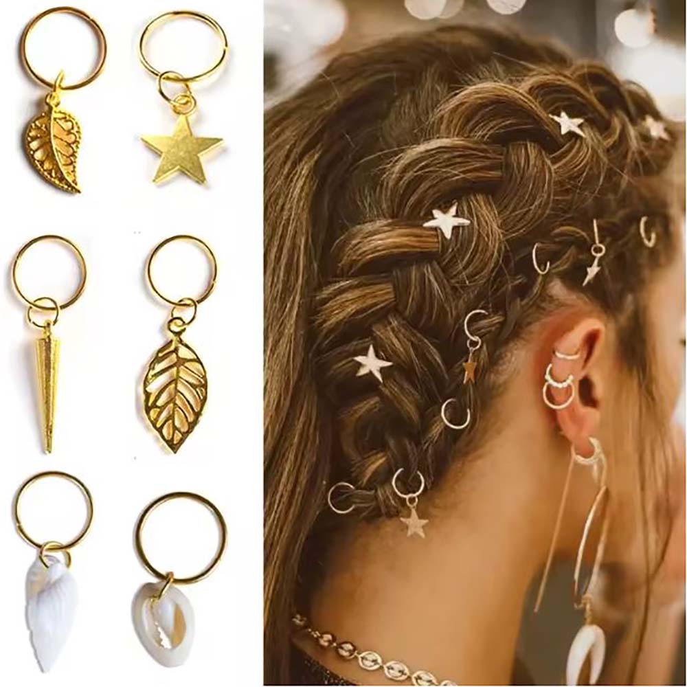50PCS STAR &amp; SHELL BRAID RINGS BRAID CLIPS