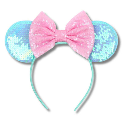 Pink Blue Sequin Ears Headband with Bow