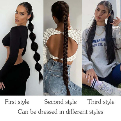 CHOCOLATE BROWN 85CM LONG SYNTHETIC BRAIDED PONYTAIL EXTENSION