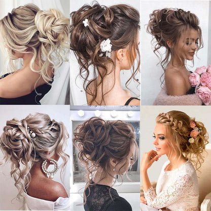 WHITE 20CM SYNTHETIC HAIR BUN EXTENSIONS MESSY CURLY SCRUNCHIES