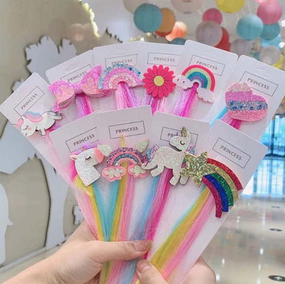 40CM UNICORN &amp; RAINBOW HAIR CLIPS WITH COLORFUL EXTENSIONS