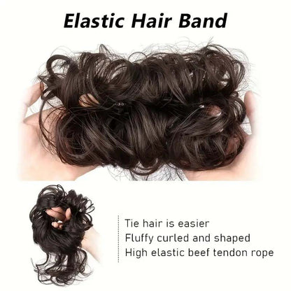 WHITE 20CM SYNTHETIC HAIR BUN EXTENSIONS MESSY CURLY SCRUNCHIES