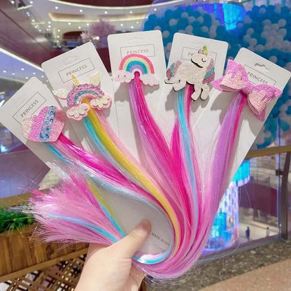 40CM UNICORN &amp; RAINBOW HAIR CLIPS WITH COLORFUL EXTENSIONS
