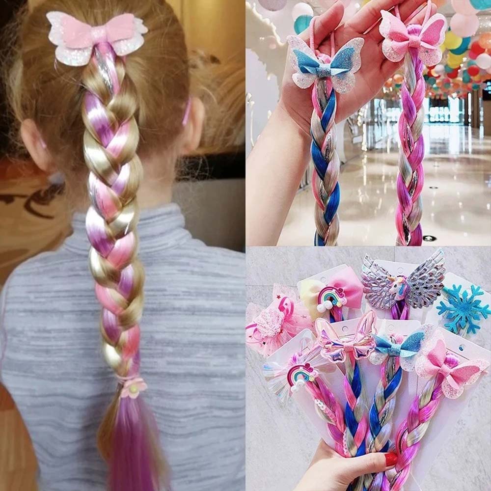 UNICORN BUTTERFLY BRAIDED HAIR PIECE WITH ELASTIC RUBBER BAND