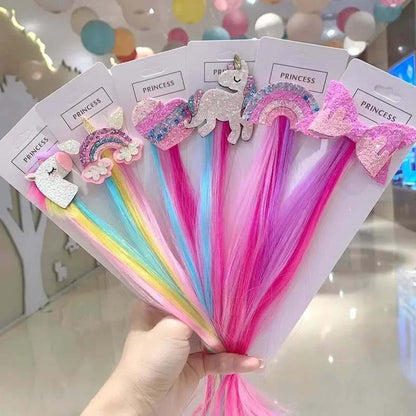 40CM UNICORN &amp; RAINBOW HAIR CLIPS WITH COLORFUL EXTENSIONS