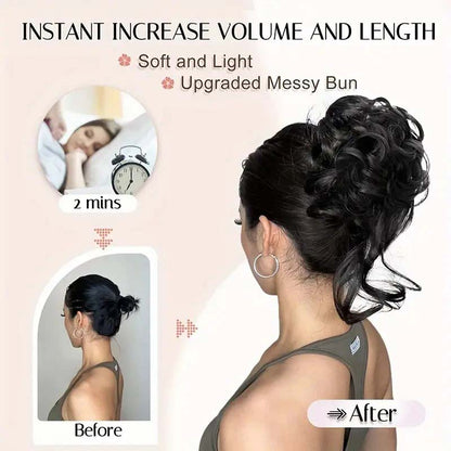 WHITE 20CM SYNTHETIC HAIR BUN EXTENSIONS MESSY CURLY SCRUNCHIES