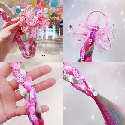UNICORN BUTTERFLY BRAIDED HAIR PIECE WITH ELASTIC RUBBER BAND
