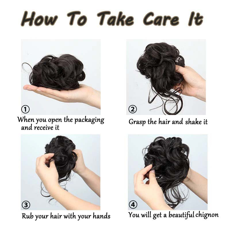 WHITE 20CM SYNTHETIC HAIR BUN EXTENSIONS MESSY CURLY SCRUNCHIES