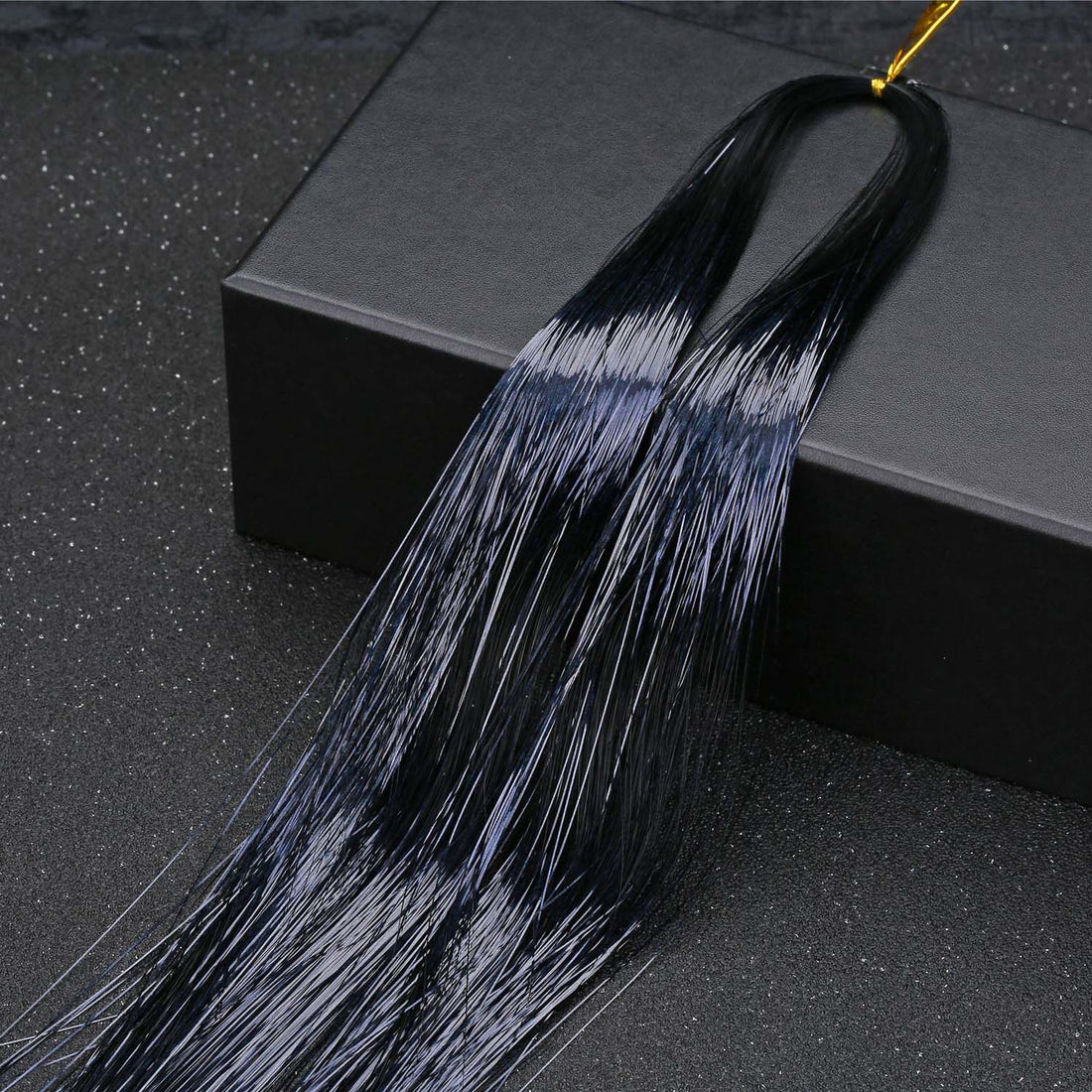BLACK SYNTHETIC HAIR TINSEL SPARKLE HOLOGRAPHIC HAIR HIGHLIGHT