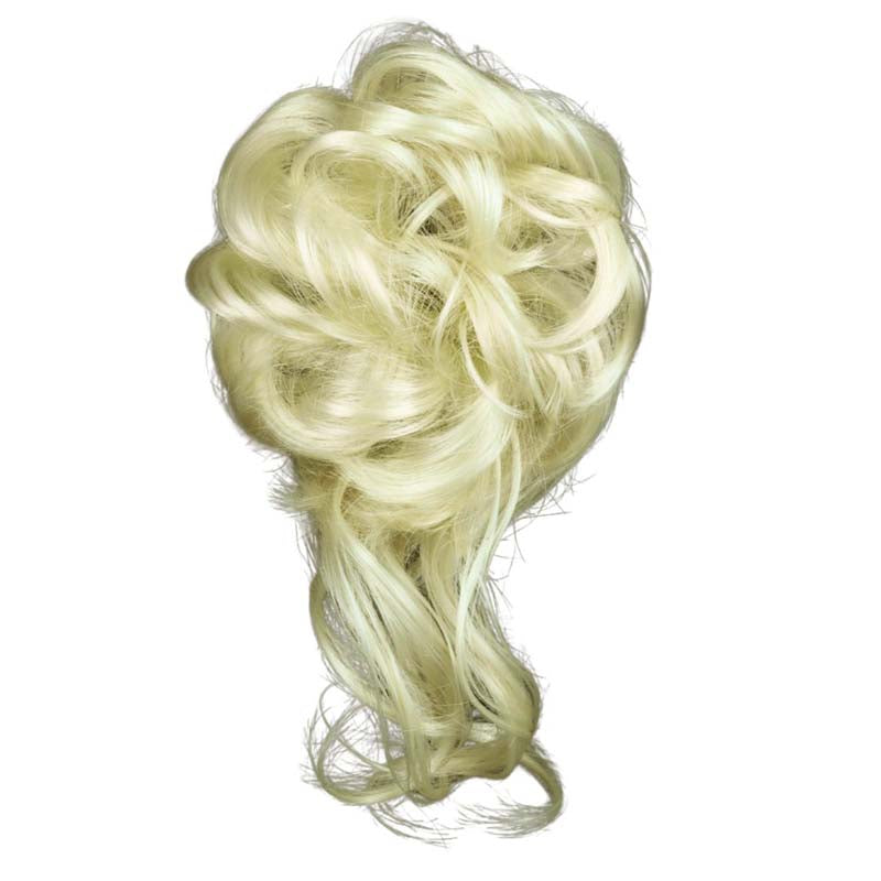 PALE GOLDEN BLONDE 20CM SYNTHETIC HAIR BUN EXTENSIONS MESSY CURLY SCRUNCHIES