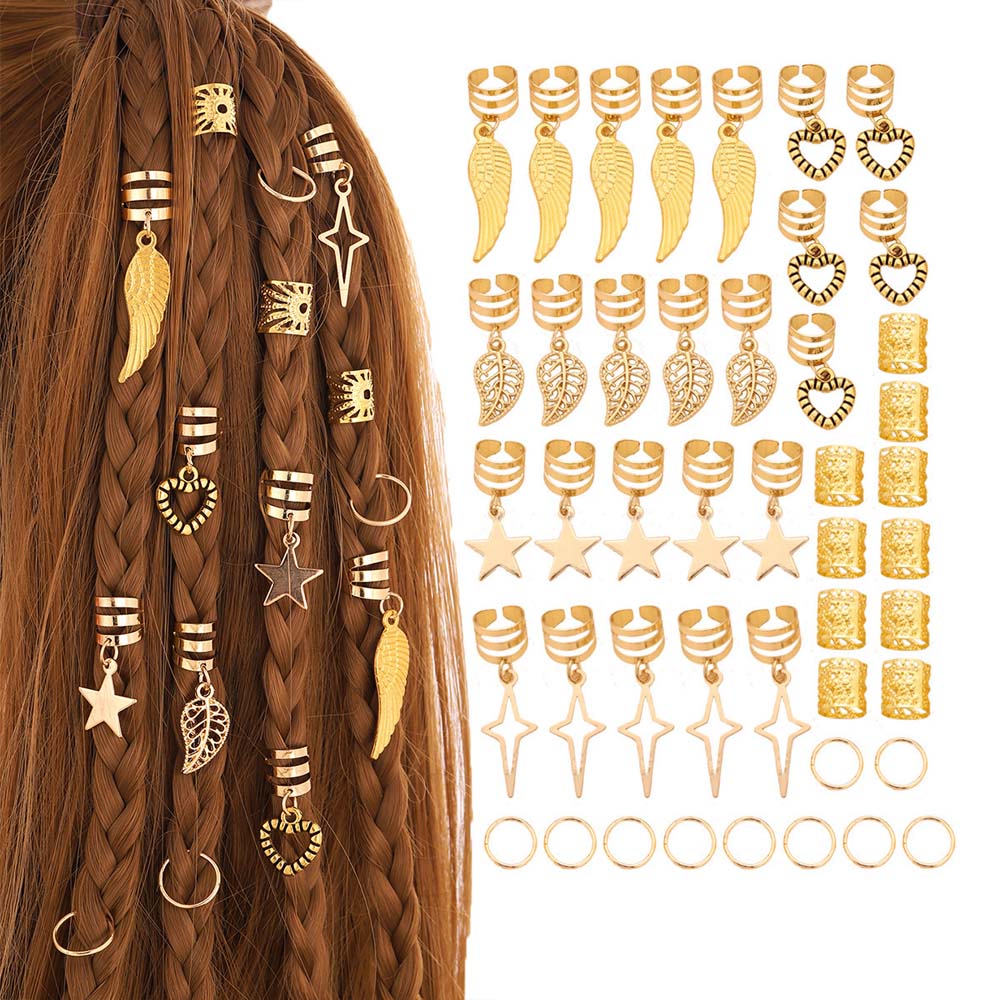 45PCS HOLLOW LEAF STAR HEART HAIR CUFFS BRAID CUFFS