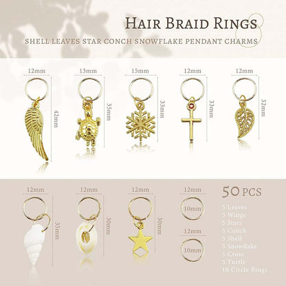 50PCS STAR &amp; SHELL BRAID RINGS BRAID CLIPS