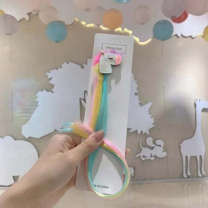 40CM UNICORN &amp; RAINBOW HAIR CLIPS WITH COLORFUL EXTENSIONS