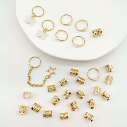 28PCS BOHO GOLD BUTTERFLY HAIR RINGS HAIR CUFFS BRAID RINGS