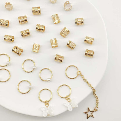 28PCS BOHO GOLD BUTTERFLY HAIR RINGS HAIR CUFFS BRAID RINGS