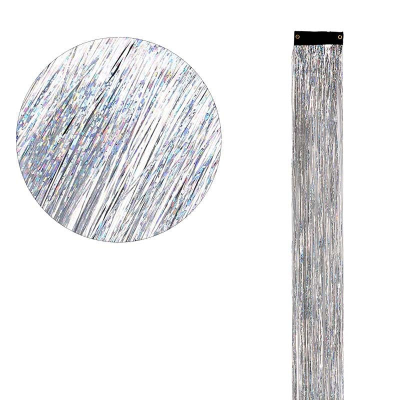 SILVER CLIP IN HAIR EXTENSIONS LONG SYNTHETIC COLORED HIGHLIGHTS