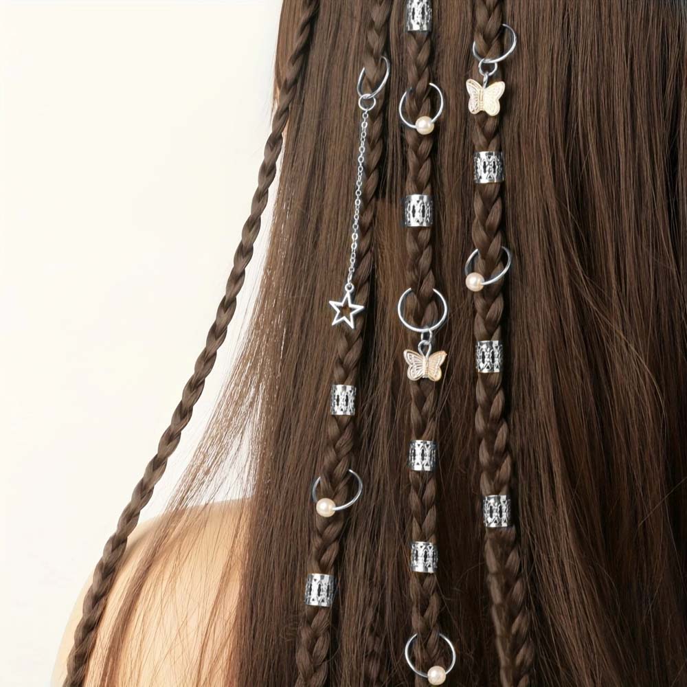 28PCS BOHO GOLD BUTTERFLY HAIR RINGS HAIR CUFFS BRAID RINGS