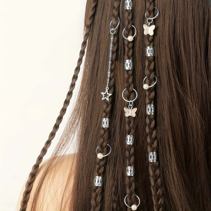 28PCS BOHO GOLD BUTTERFLY HAIR RINGS HAIR CUFFS BRAID RINGS