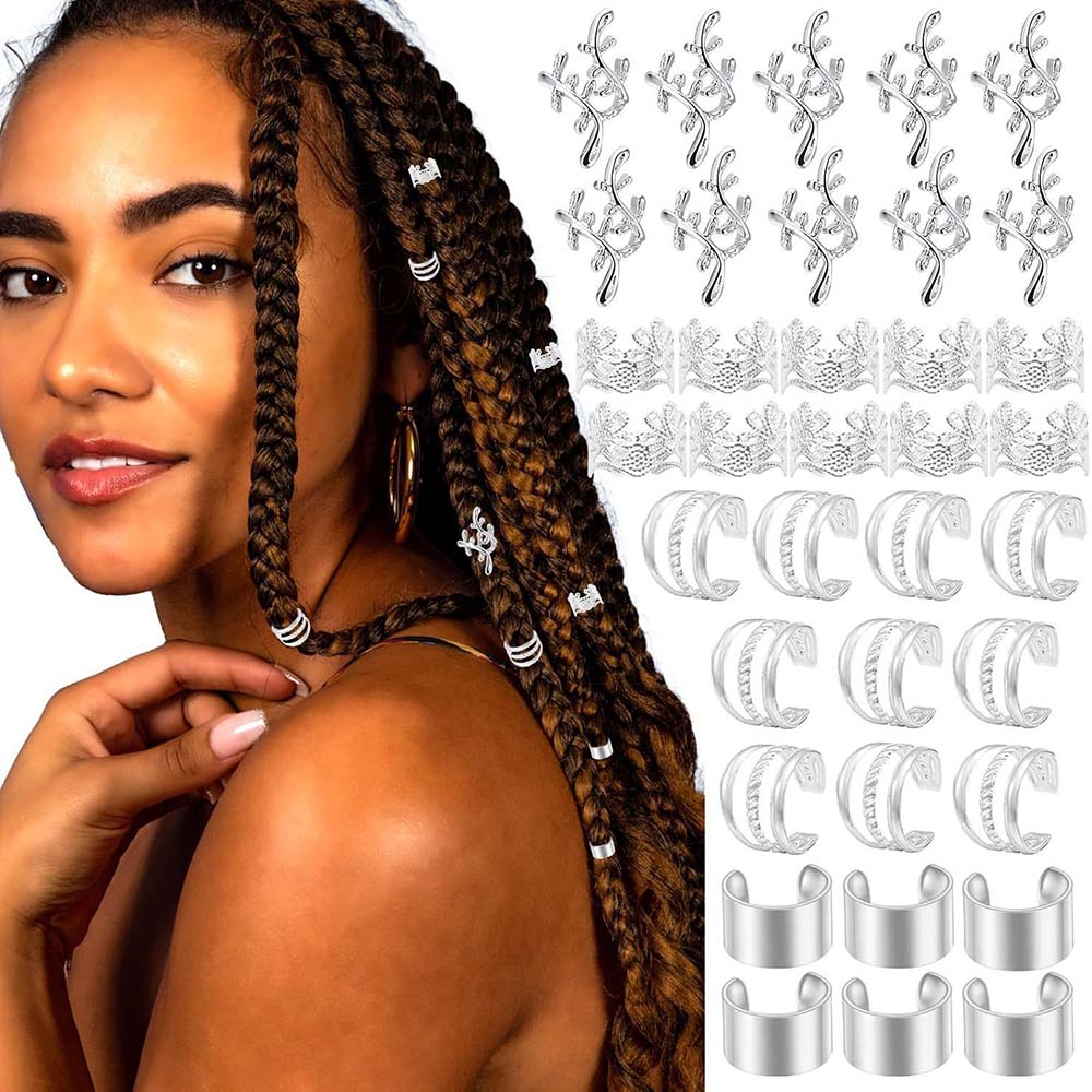 40PCS SILVER LEAF HAIR CUFFS BRAID CUFFS