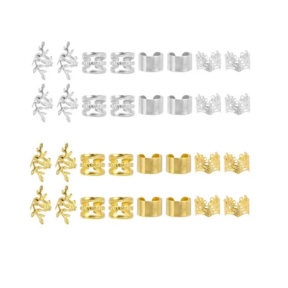 40PCS GOLD &amp; SILVER LEAF HAIR CUFFS BRAID CUFFS