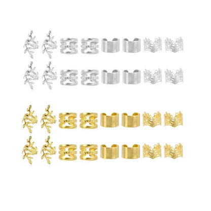 40PCS GOLD &amp; SILVER LEAF HAIR CUFFS BRAID CUFFS
