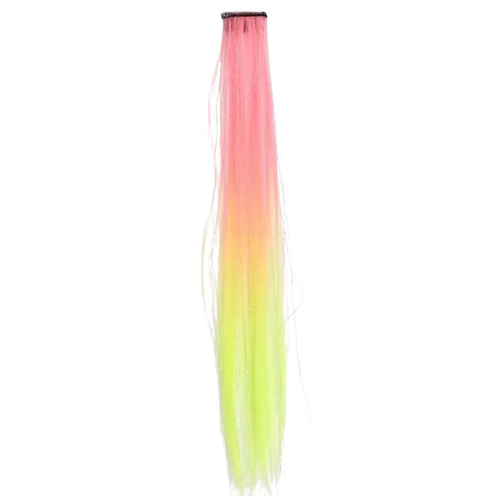 PINK &amp; YELLOW 40CM TINSEL CLIP IN HAIR EXTENSIONS HAIR HIGHLIGHTS