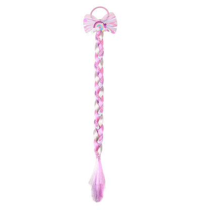 PINK RAINBOW BUTTERFLY BRAIDED HAIR PIECE WITH ELASTIC RUBBER BAND