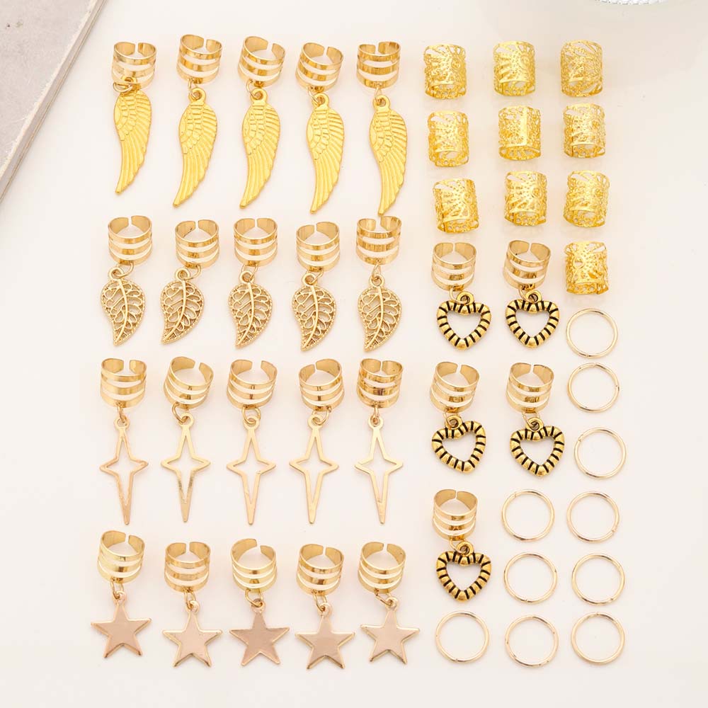 45PCS HOLLOW LEAF STAR HEART HAIR CUFFS BRAID CUFFS