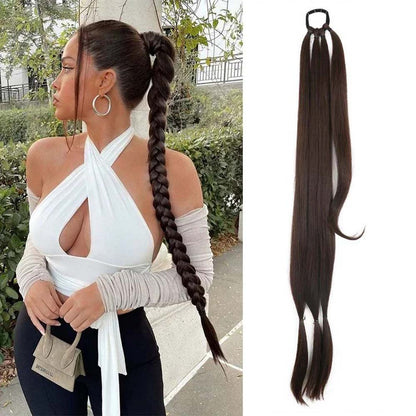CHOCOLATE BROWN 85CM LONG SYNTHETIC BRAIDED PONYTAIL EXTENSION