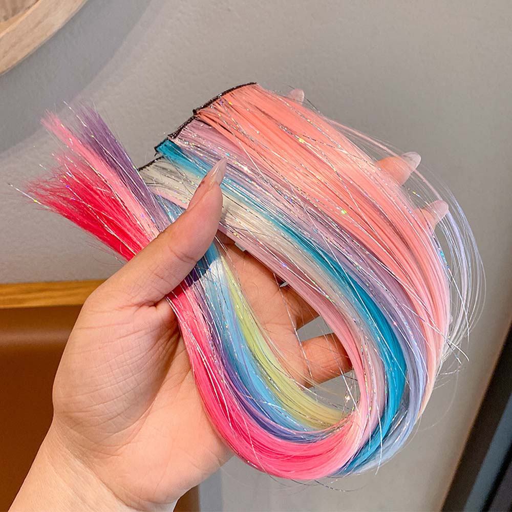 PINK &amp; YELLOW 40CM TINSEL CLIP IN HAIR EXTENSIONS HAIR HIGHLIGHTS