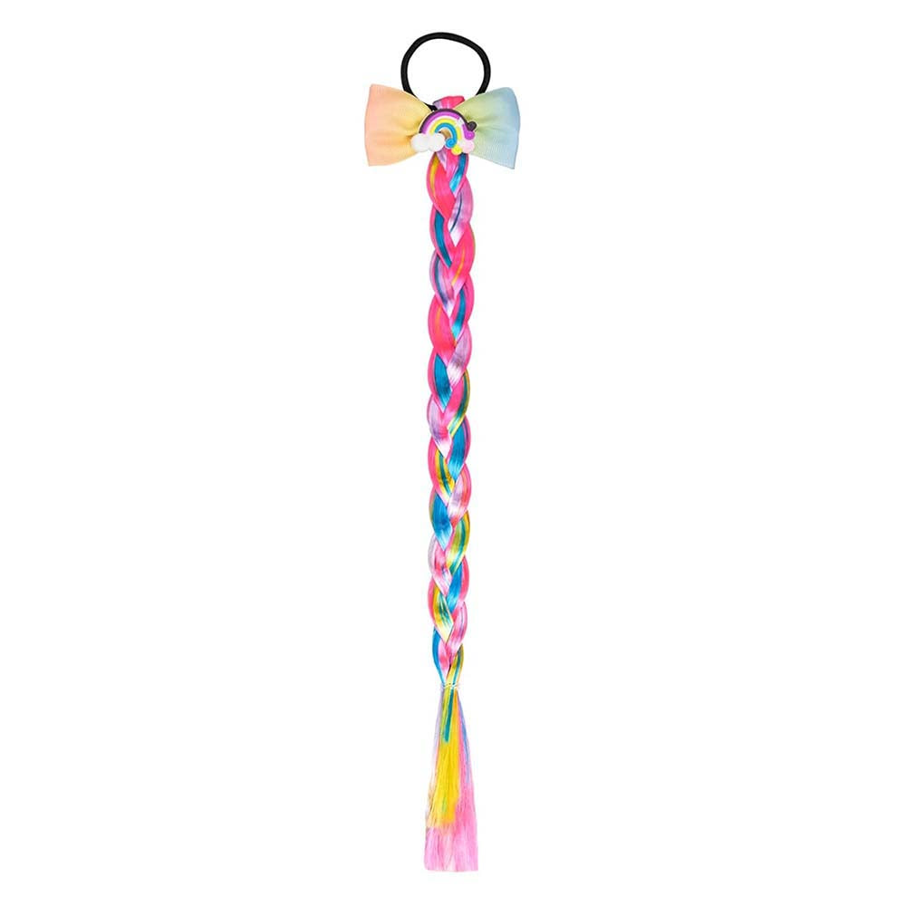 RAINBOW BUTTERFLY BRAIDED HAIR PIECE WITH ELASTIC RUBBER BAND