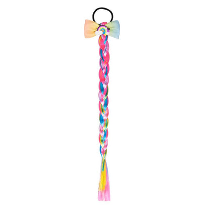 RAINBOW BUTTERFLY BRAIDED HAIR PIECE WITH ELASTIC RUBBER BAND